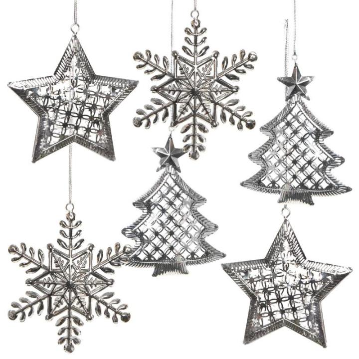 6 kerstboom zilver 9-12 cm kerstdecoratie om op te hangen boomversiering ster sneeuwvlok