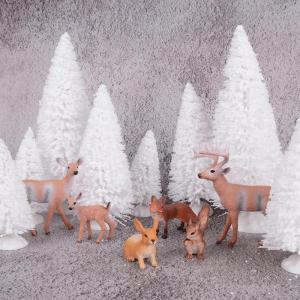 14 stuks mini-figuren, kerstboom, kunstornament, miniatuur, dennenboom, hert, haas, vos, eekhoorn, rendier, kleine kerstfiguren, kerstversiering om te knutselen, Xmas