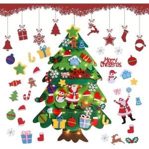 Vilten kerstboom van vilt, vilt, kerstboom voor kinderen, 3,28 ft viltboom om te versieren, doe-het-zelf vilten kerstboom met 32 ornamenten, kerst, decoratie voor muren, ramen en d