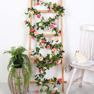 2 stuks kunstmatige rozenslinger om op te hangen aan zijden bloemen voor binnen en buiten, bruiloftswand, badkamerdecoratie (roze - 13, 13 koppen)
