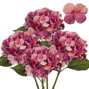 4 stuks kunstmatige hortensia-rozen, rood, Ø 19 cm, kunstbloemen, hortensia, als echt voor bruidsboeketten, huis, kantoor, hotel, feestdecoratie, middenstukken, bloemstukken