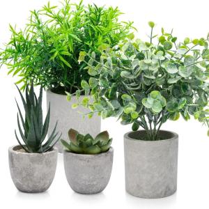 4 stuks in pot, kleine kunstplant, eucalyptus, vetplanten, rozemarijn, plastic planten zoals echt, mini-nepplanten voor badkamer, woonkamer, vensterbank, bureau, binnendecoratie