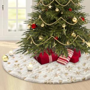 Kerstboomdeken, 120 cm, kerstboomdeken, wit, voor sneeuw, kerstboomdecoratie, dennenboomdeken met sneeuwvlokken, pailletten, tapijt, rond, voor vrolijk kerstfeest, deken, rok, deco