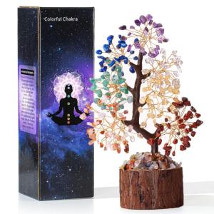 Chakra stenen kristallen boom kristallen edelstenen boom decoratie steen grote levensboom geldboom kristal geluksbrenger boom houten sokkel spirituele geschenken veel geluk
