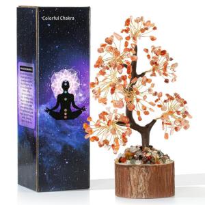 Kristallen Carneool Boom Edelstenen Rode Agaat Kristal Boom Decoratie Steen Grote Levensboom Geldboom Kristal Geluksbrenger Boom Houten sokkel Esoterische Geschenken veel geluk