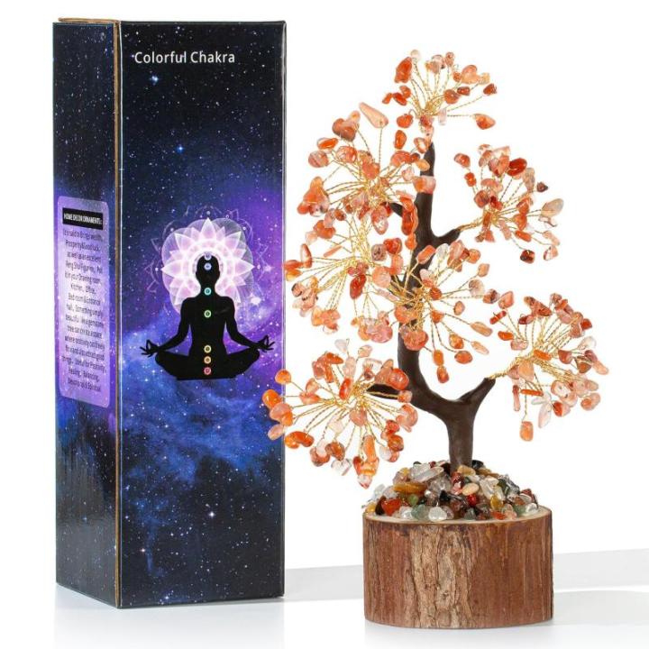 Kristallen Carneool Boom Edelstenen Rode Agaat Kristal Boom Decoratie Steen Grote Levensboom Geldboom Kristal Geluksbrenger Boom Houten sokkel Esoterische Geschenken veel geluk
