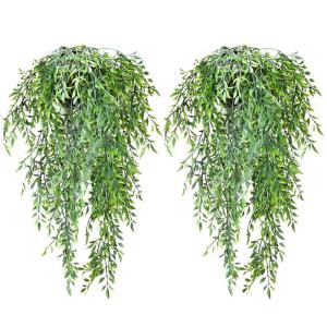 2 stuks , hangende hangplanten, kunstmatige hangplant, kunstmatige klimopslinger voor slaapkamer, keuken, woonkamer, badkamer, balkon, kantoor, vensterbank (groene bamboebladeren)