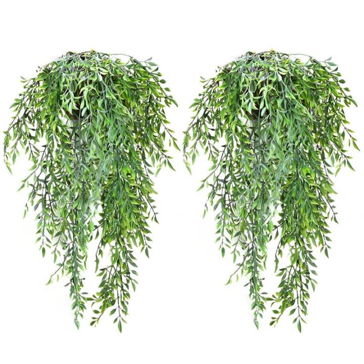 2 stuks , hangende hangplanten, kunstmatige hangplant, kunstmatige klimopslinger voor slaapkamer, keuken, woonkamer, badkamer, balkon, kantoor, vensterbank (groene bamboebladeren)