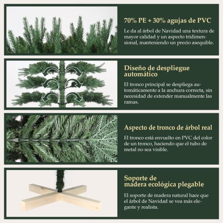 Kunstkerstboom 180 cm, kunstdennenboom van PE en pvc, met handschoenen en houten standaard, als kerstdecoratie voor binnen
