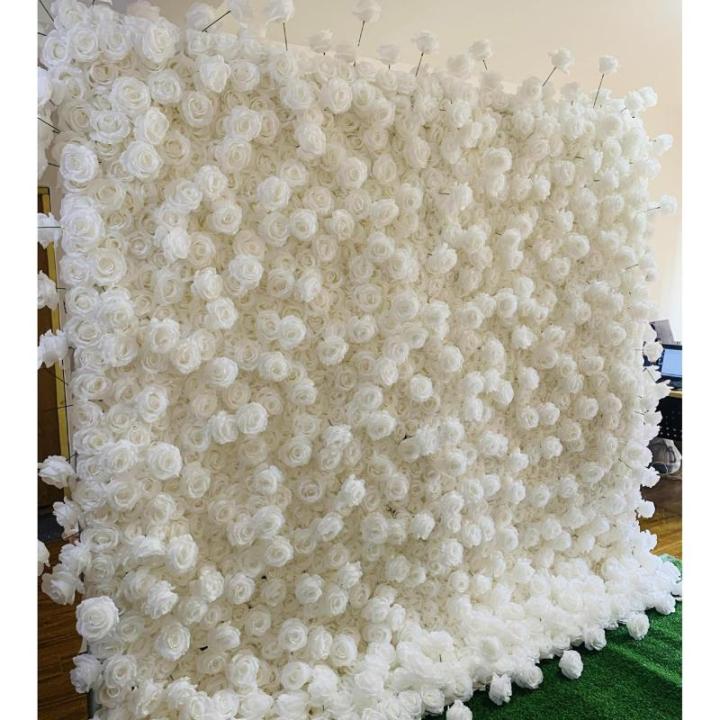 Simulation Rosenstoff Hintergrund Blumenwand, Stoff Hintergrund Blumenwand Künstliche Blume Weiße Rose Hochzeitsdekoration Layout Hintergrundwand Gefälschte Blume Outdoor-Ausste