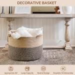 Dekenmand, grote manden voor opslag, speelgoedmanden opslag kinderen, 21,7 x 13,8 inch katoenen touwmand voor woonkamer, rieten manden om te organiseren, 90 l, zwart en jute