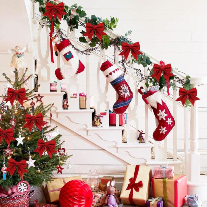 10 stuks rode strikken Kerstmis glitter kerstboom strikken kerstboomversiering voor familiefeesten feestdecoratie voor Kerstmis vakantie bruiloft feesten
