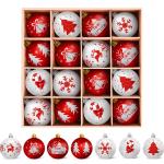 , kunststof kerstboomversiering, 16 stuks, kerstboomversiering, decoratie, Kerstmis, rood-wit, kerstdecoratie, kerstboomballen met sleutelkoord