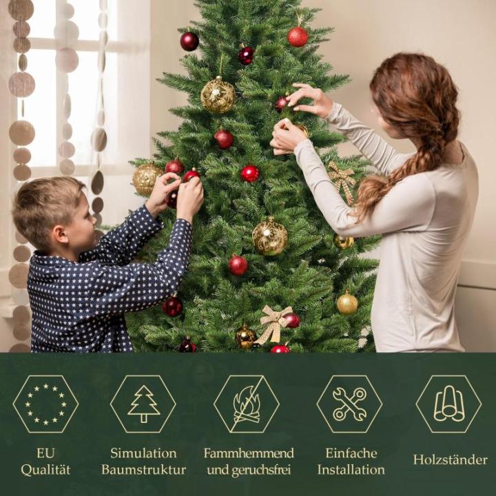Kunstkerstboom 2,1 m, dennenboom met 760 takpunten en klapscherm, groene dennenboom met houten standaard, diameter 132 cm, extra grote boomdiameter