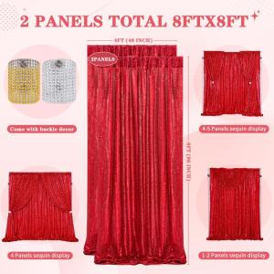 Roter Pailletten-Hintergrund, Fotografie: Weihnachts-Hintergründe, 2 Paneele, 1,2 x 2,4 m, glänzende Hintergrundvorhänge, rote Glitzer-Vorhänge für Geburtstag, Hochzeit, Party