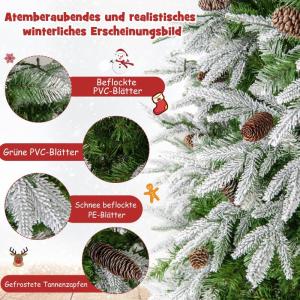 Kunstkerstboom van 190 cm met verlichting en sneeuw, dennenboom met 280 warmwitte ledlampen en 62 dennenappels, kerstboom met scharnierstructuur, kunstboom voor thuis