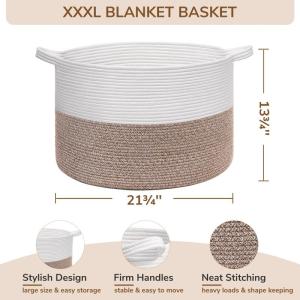 XXL grote wasmand, opbergmand voor kinderkamer, wasmand voor kinderen, grote kerstboommand, mand voor dekens, 55 x 35 cm, wit en bruin