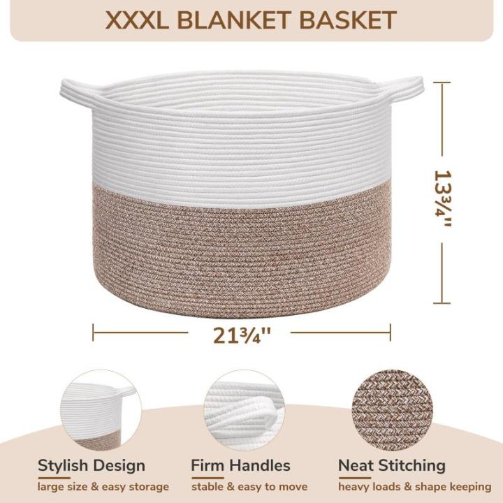 XXL grote wasmand, opbergmand voor kinderkamer, wasmand voor kinderen, grote kerstboommand, mand voor dekens, 55 x 35 cm, wit en bruin