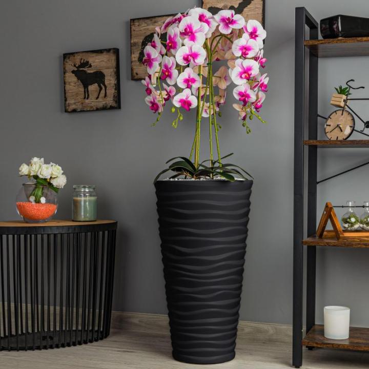 Künstliche Orchidee Kaskaden Blumenstrauß Creme und Rosa im Topf Anthrazit H 115 cm Heimbüro Dekoration, Kunstpflanze Orchidee, Kunstblume, Künstliche Orchidee im Topf