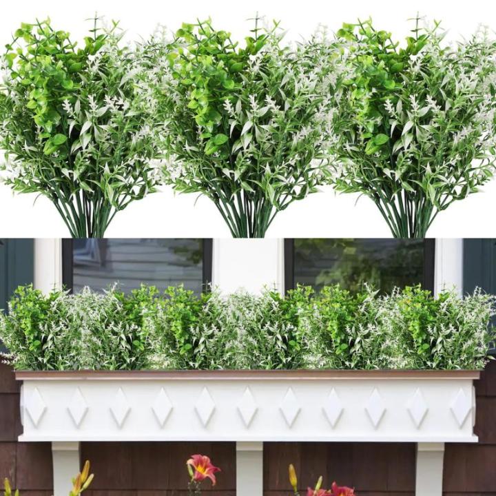 6 STKS Kunstplanten Outdoor Plastic Nep Planten UV Bestand Outdoor Planten Faux Bloemen Bulk Voor Indoor Outdoor Opknoping Planter Tuin Venster Doos Thuis Bruiloft Decor