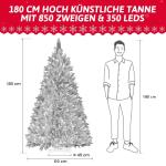 Wija Kerstboom met verlichting, kunstkerstboom met lichtketting, 350 warm wit, ledlicht, kunstsneeuwcoating, 850 takken en houten standaard, van PE-spuitgietwerk en pvc (H180)