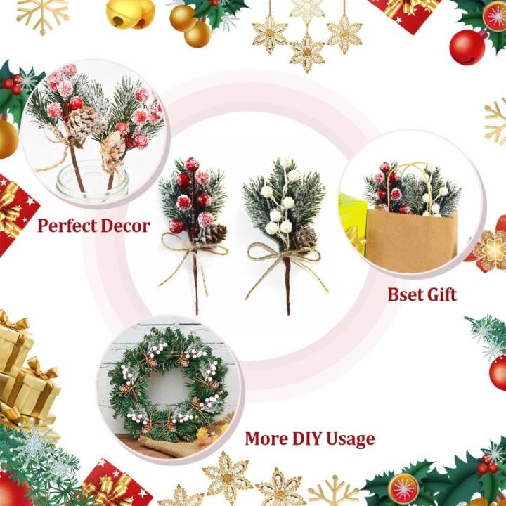 Kunstbessen, 10 stuks decoratieve takken met bessen, kerstbessen, bessenprikkers, hulstbessentakken, kerstbessenstelen, voor kerstboom, krans, arrangement, woondecoratie, wit