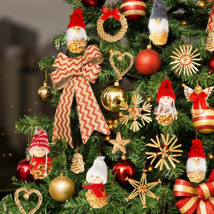 52 stuks kerstboomversiering stro stroster, kerstboomversiering stro natuurlijke kerstboomhanger kerstdecoratie