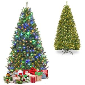 Christemas Tree Kunstkerstboom met ledverlichting, groen, van pvc-naalden, kerstboom met inklapbare metalen standaard, 11 lichtmodi, 5 kleurveranderingen (180 cm)