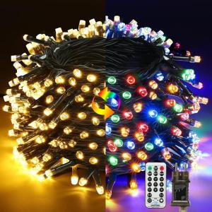 Kerstverlichting kerstboom 20 m 200 LED kerstverlichting buiten/ op stroom, warmwit en kleurrijk lichtsnoer, 11 modi, timer en geheugenfunctie, groene kabel, kerstdecoratie