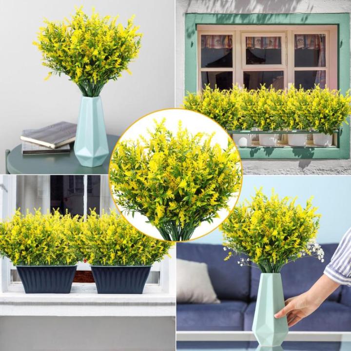 Kunstplanten, in pot, net als echte UV-bestendig, 10 bundels nepbloemen, kunstbalkonplanten, struiken, decoratie, , lavendel voor tafel, huis, tuin, decoratie (jaune)