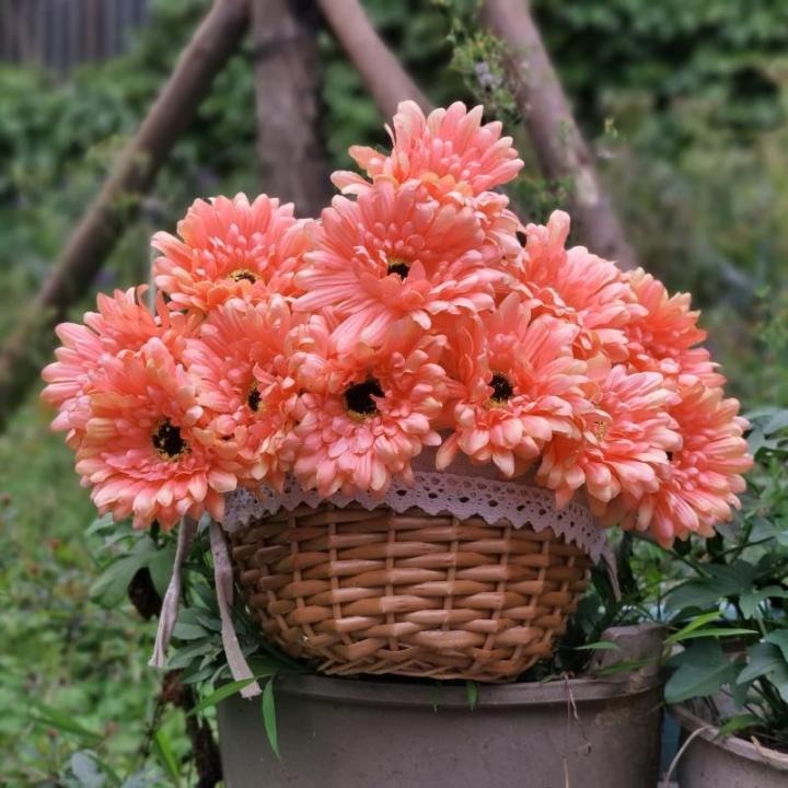 12 STKS Kunstmatige Gerbera Bloem Enkele Stam Bloei Boeket Plastic Zijde Nep Decoratieve Flora Outdoor Indoor Thuis Tuin Kantoor Hotel Bruiloft Party Oranje
