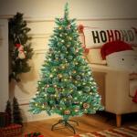 Kunstkerstboom, 120 cm, pvc-kunstboom met 120 leds, standaard en dennenappels, dennenboom, decoratieve kerstboom met sneeuweffect, kunstkerstboom voor binnen en buiten
