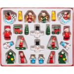 24 Stuks Houten Kerstboomdecoraties - tot 4 cm Hoge Figuren - Kerstmis Houten et Handbeschilderd - Traditionele Boom Kerstboomdecoraties - Dennenbomen - Kerstman - Engelen