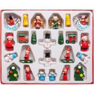 24 Stuks Houten Kerstboomdecoraties - tot 4 cm Hoge Figuren - Kerstmis Houten et Handbeschilderd - Traditionele Boom Kerstboomdecoraties - Dennenbomen - Kerstman - Engelen