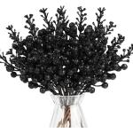 24 stuks kunstbessen, kerstdecoraties, 24 stuks, 24 cm, kunstglitter, bessen, stengels, takken, ornamenten, kunstmatige hulstbessen voor het maken van krans, kerstboomdecoratie, zw
