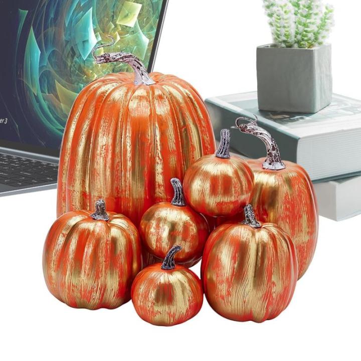 Herbstkürbisse, 7 Stück Künstliche Kürbisse, Schaumstoff, Herbstkürbis für Ernte, Herbs_t, Tisch, Zuhause, Garten, Erntedankfest, Halloween, Party-Dekoration