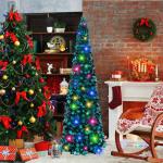 Kerstboom, inklapbaar, 152 cm, openklapbaar, blauwe lametta, kustkerstboom voor feestdagen, kerstdecoratie, woondecoratie, kantoordecoratie