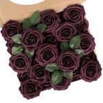 Kunstbloemen, rozen, 25 stuks, decoratieve kunstrozen met steel, doe-het-zelf bruiloft, bruidsfeest, feesttafels, boeketten, bruid, woondecoratie, bordeauxrood