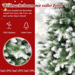 Kunstkerstboom van PE en pvc, 180 cm, met sneeuw, 1000 takuiteinden, eenvoudige montage, metalen gewrichten en inklapbare standaard, kerstboom voor kantoor, thuis, winkel, feest, v