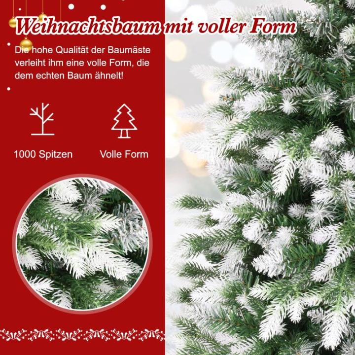 Kunstkerstboom van PE en pvc, 180 cm, met sneeuw, 1000 takuiteinden, eenvoudige montage, metalen gewrichten en inklapbare standaard, kerstboom voor kantoor, thuis, winkel, feest, v