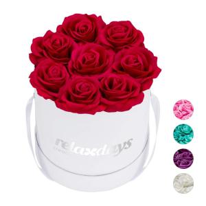 Rozenbox rond, 8 rozen, stabiele bloemenbox, wit, 10 jaar houdbaar, cadeau-idee, decoratieve bloemenbox, rood, 17 x 17 x 17 cm