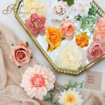 Künstliche Blumen Combo Champagner Blumen Mix Seide Blumen Dahlie Rosen mit Stielen für DIY Hochzeit Brautsträuße, Babyparty, Blumenarrangement, Tischaufsätze, Heimdekoratione
