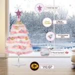 Kleine roze kerstboom, 60 cm mini-kerstboom met led-lichtketting en hangende ornamenten, werkt op batterijen, doe-het-zelf kerstboom voor kerstdecoraties