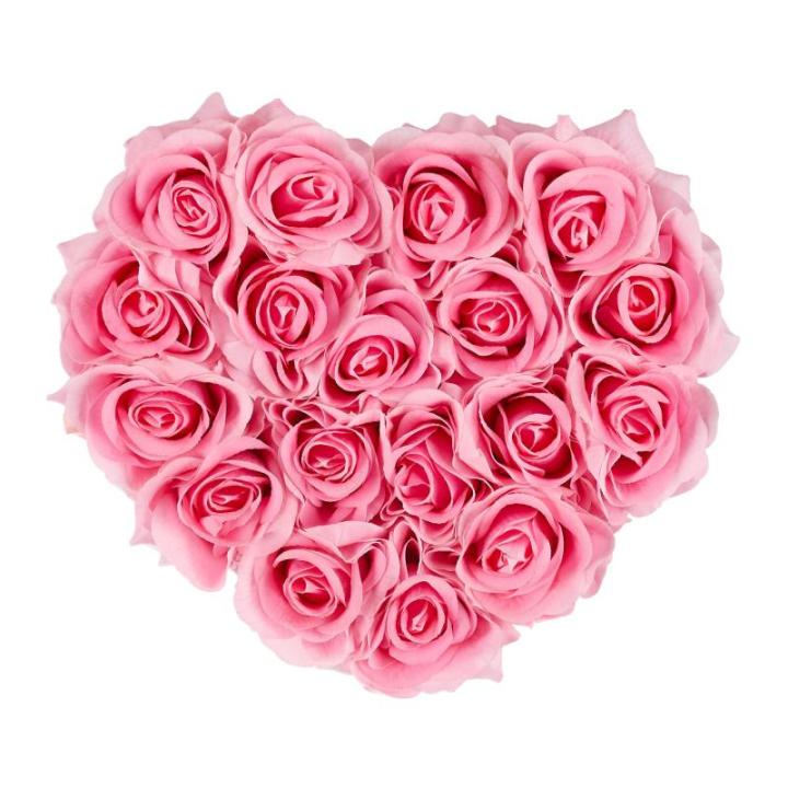 Rozenbox hart, 18 rozen, stevige bloemenbox, zwart, 10 jaar houdbaar, cadeau-idee, decoratieve bloemenbox, roze, 13 x 21 x 19 cm