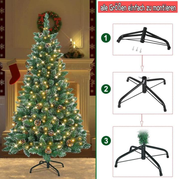 Kunstkerstboom met verlichting, sneeuweffect, 210 cm, met ijzeren standaard, 120 cm, 120 cm