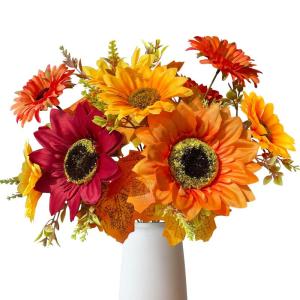 Kunstzonnebloemen, decoratie, kunstbloemen, 8, oranje, 40 cm