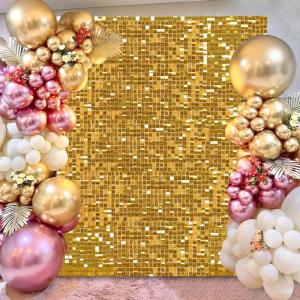 Schimmernder Wandhintergrund – Glänzende goldene Pailletten, 24 Paneele, Glitzer-Bling-Hintergrund, Dekorationen, 3D-Wandpaneel für Party, Geburtstag, Hochzeit, Verlobung, Jahr