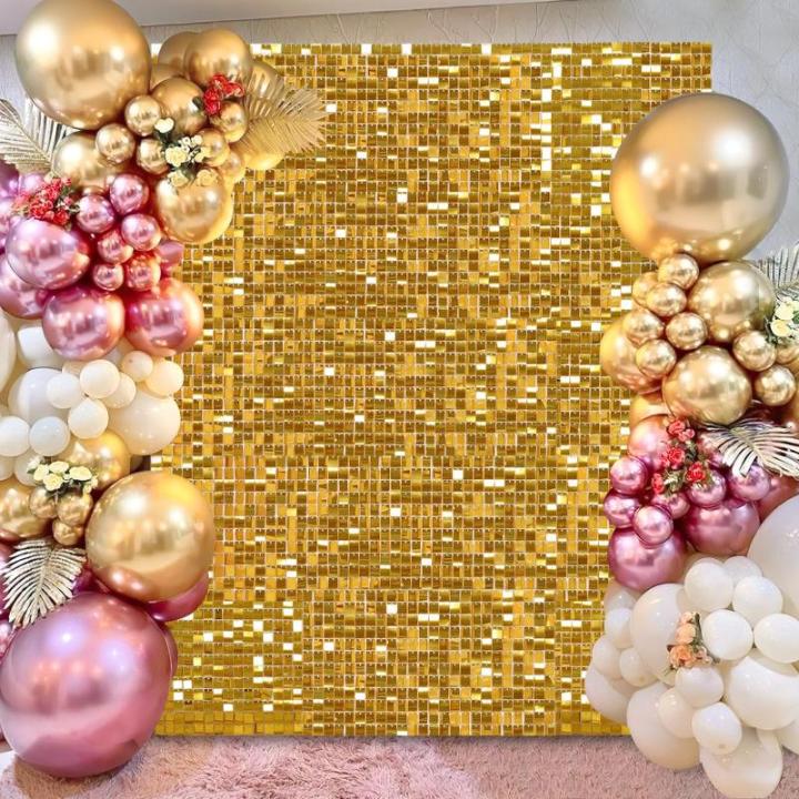 Schimmernder Wandhintergrund – Glänzende goldene Pailletten, 24 Paneele, Glitzer-Bling-Hintergrund, Dekorationen, 3D-Wandpaneel für Party, Geburtstag, Hochzeit, Verlobung, Jahr