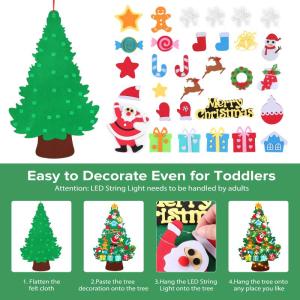 Kindervilten kerstboom, 1 m kinderen/peuters doe-het-zelf vilten kerstboomset, muur opknoping vilten kerstboom decoraties kits met 32 stuks ornamenten, huisdeur raam kerstdecoratie