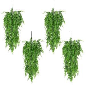 Kunstmatige Boston-varenplant, 4 stuks, 85 cm, hangend, klimplanten, kunststoffen, valse plantenmuur, voor woonkamer, balkon, tuin, feest, bruiloft, binnen en buiten, decoratie